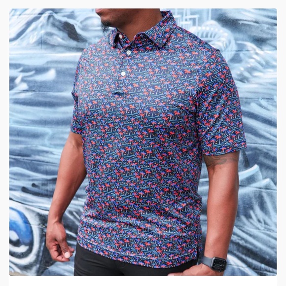 USA Palm silky soft short sleeve collared button polo shirt XL island print - Picture 4 of 14